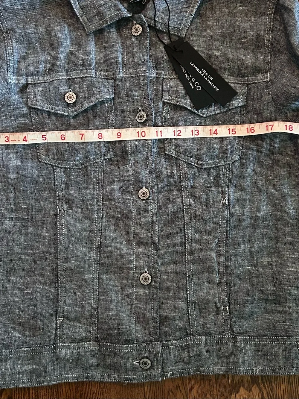 Jones & Co Heathered Navy Linen Blend Button-Up Jacket Medium NWT